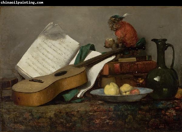 Antoine Vollon Still Life with a Monkey and a Guitar
