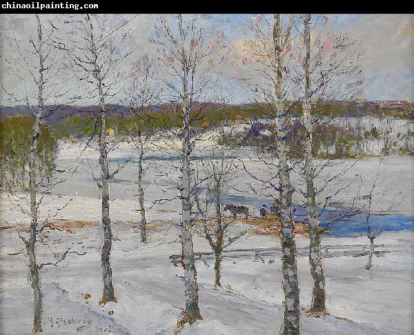 Anton Genberg Winter landscape of Norrland with birch trees