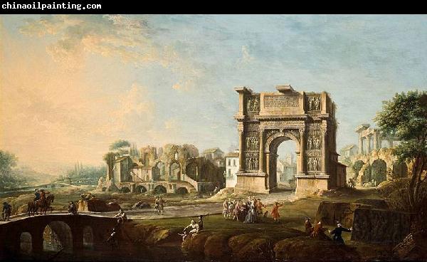 Antonio Joli The Arch of Trajan at Benevento oil on canvas painting by Antonio Joli.