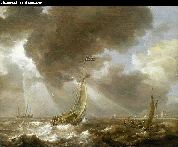 Bonaventura Peeters Dutch Ferry Boats in a Fresh Breeze