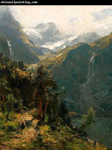 Carl jun. Oesterley Hochgebirgslandschaft an einem Sommertag