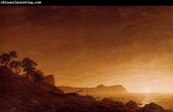Caspar David Friedrich Blick auf Arkona mit aufgehendem Mond und Netzen