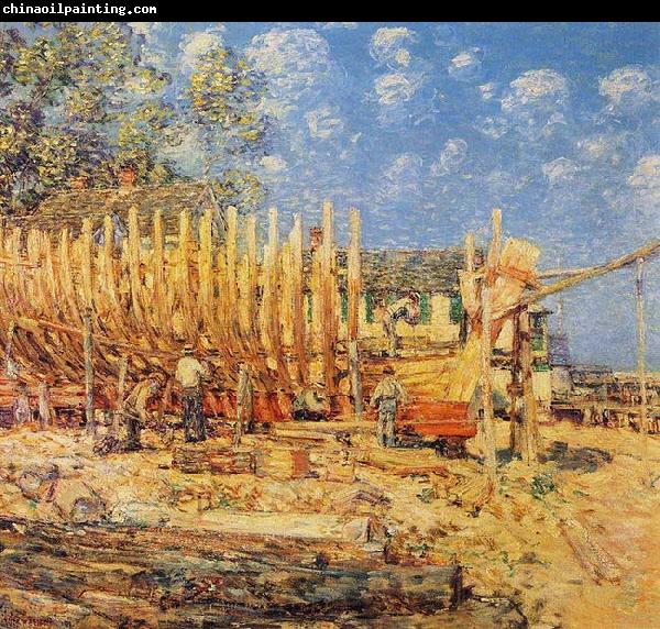 Childe Hassam Building a Schooner, Provincetown