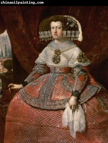 Diego Velazquez Konigin Maria Anna von Spanien in hellrotem Kleid