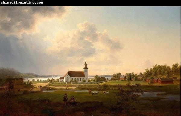 Ernfried Wahlqvist Landscape with a church by a river