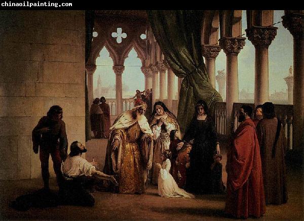 Francesco Hayez The Two Foscari: Francesco Foscari, Doge of Venice banishing his son Jacopo on the charge of treasonable correspondence while in exile