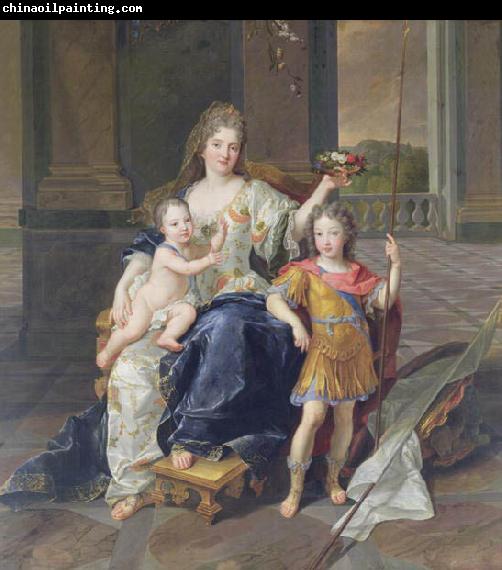 Francois de Troy Painting of the Duchess of La Ferte-Senneterre with the future Louis XV on her lap (then styled the Duke of Anjou) and the Duke of Brittany standing n