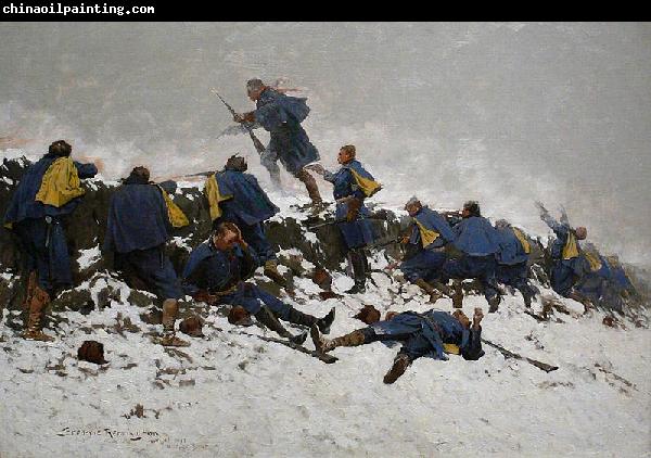 Frederic Remington Through the Smoke Sprang the Daring Soldier