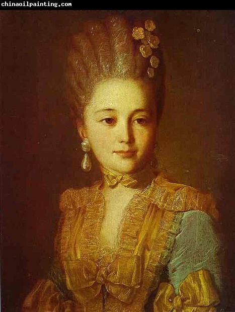 Fyodor Rokotov Portrait of an Unknown Woman in a Blue Dress with Yellow Trimmings