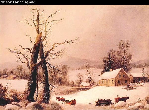 George Henry Durrie Winter Farmyard and Sleigh