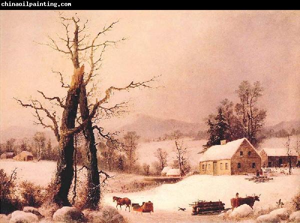 George Henry Durrie Winter Farmyard and Sleigh