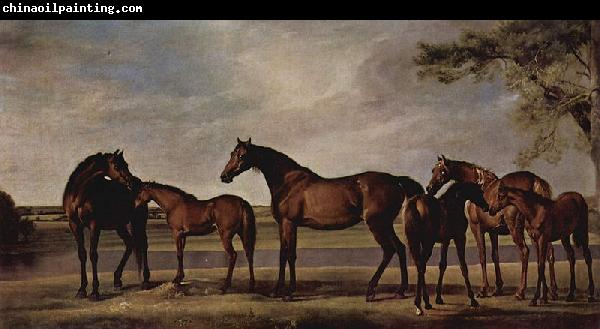 George Stubbs Stuten und Fohlen angstigen sich vor einem heraufziehenden Unwetter