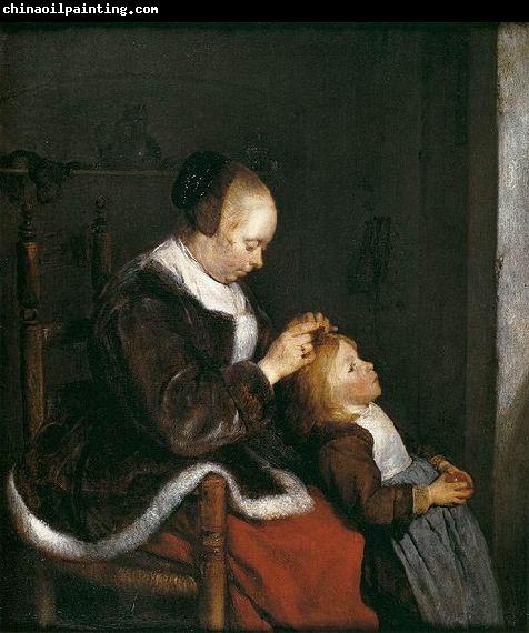 Gerard ter Borch the Younger Mother Combing the Hair of Her Child.