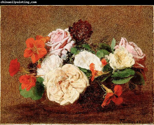 Henri Fantin-Latour Roses and Nasturtiums in a Vase