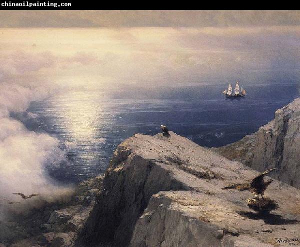 Ivan Aivazovsky A Rocky Coastal Landscape in the Aegean with Ships in the Distance