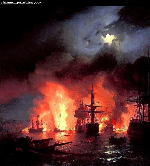 Ivan Aivazovsky Battle of cesme at Night