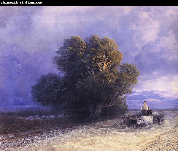 Ivan Aivazovsky Ox Cart Crossing a Flooded Plain