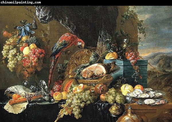 Jan Davidsz. de Heem A Richly Laid Table with Parrots