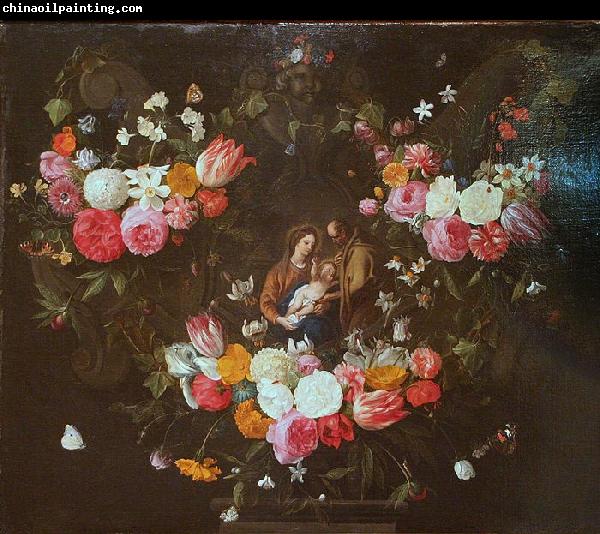 Jan Van Kessel Garland of Flowers with the Holy Family