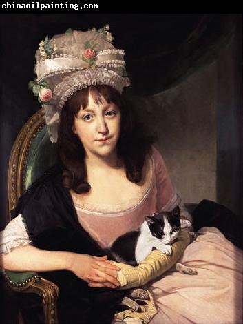 Johann Zoffany Portrait of Sophia Dumergue holding a cat