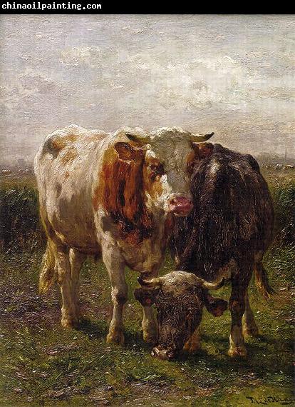 Johannes Hubertus Leonardus de Haas Bull and cow in the floodplains at Oosterbeek