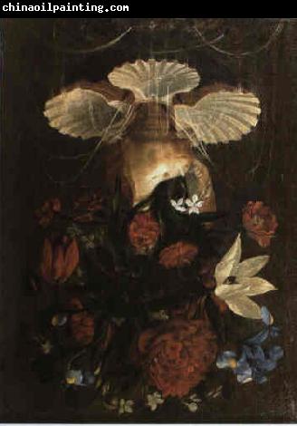 Juan de  Espinosa Floral still life arranged in conch shell