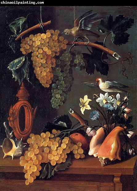 Juan de Espinosa Still-Life with Grapes, Flowers and Shells