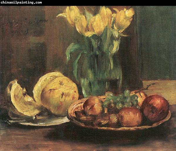 Lovis Corinth Stillleben mit gelben Tulpen, apfeln und Grapefruit