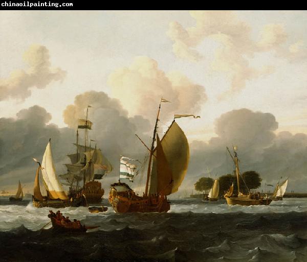 Ludolf Bakhuizen A Dutch Yacht Before the Wind in a Harbour