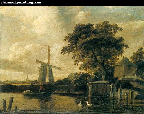 Meindert Hobbema Windmill at the Riverside