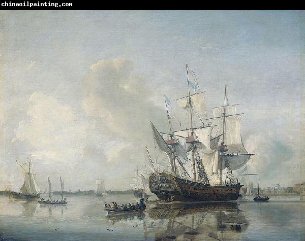 Nicolaas Baur Frigate 'Rotterdam' on the Meuse before Rotterdam