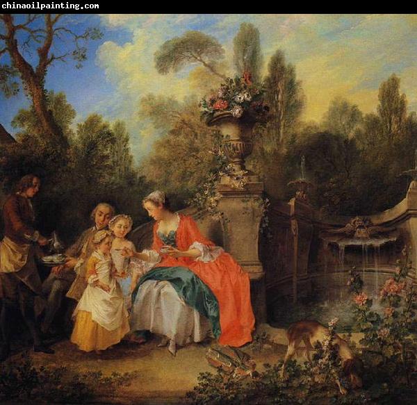 Nicolas Lancret A Lady and Gentleman Taking Coffee with Children in a Garden