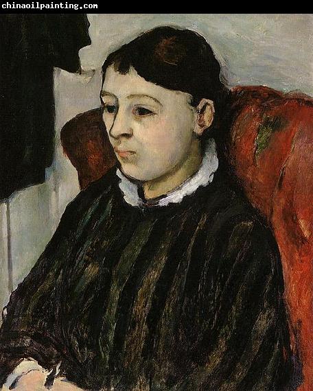 Paul Cezanne Portrait of Madame Cezanne in a Striped Robe