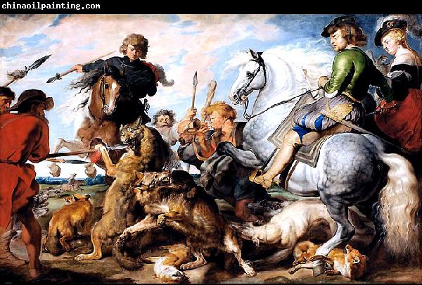 Peter Paul Rubens A 1615-1621 oil on canvas 'Wolf and Fox hunt' painting by Peter Paul Rubens