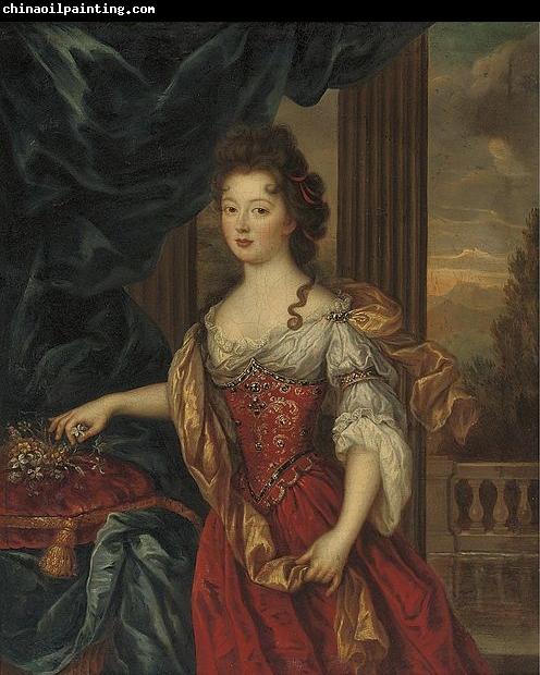 Pierre Mignard Marie Therese de Bourbon dressed in a red and gold gown