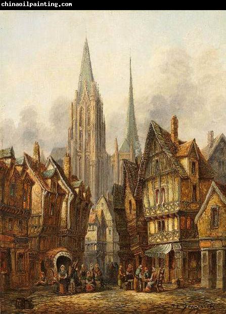 Pieter Cornelis Dommersen A gothic cathedral in a medieval city