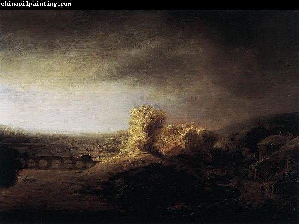 REMBRANDT Harmenszoon van Rijn Landscape with a Long Arched Bridge