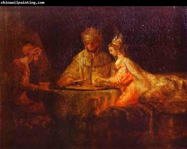 REMBRANDT Harmenszoon van Rijn Ahasuerus and Haman at the Feast of Esther