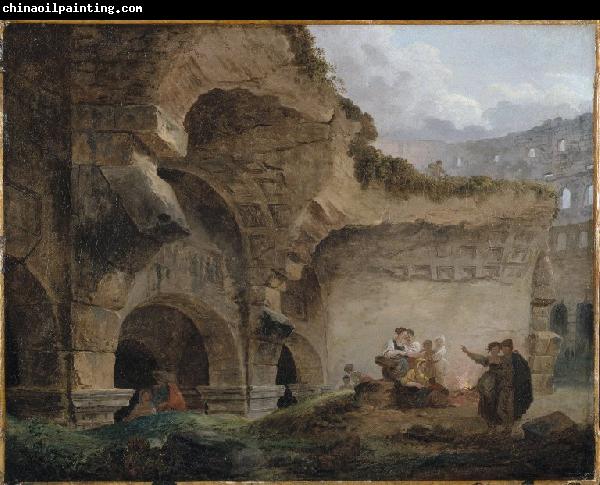 ROBERT, Hubert Washerwomen in the Ruins of the Colosseum