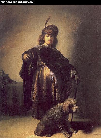 Rembrandt Peale Self portrait in oriental attire with poodle