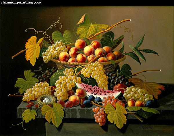 Severin Roesen Still Life with a Basket of Fruit