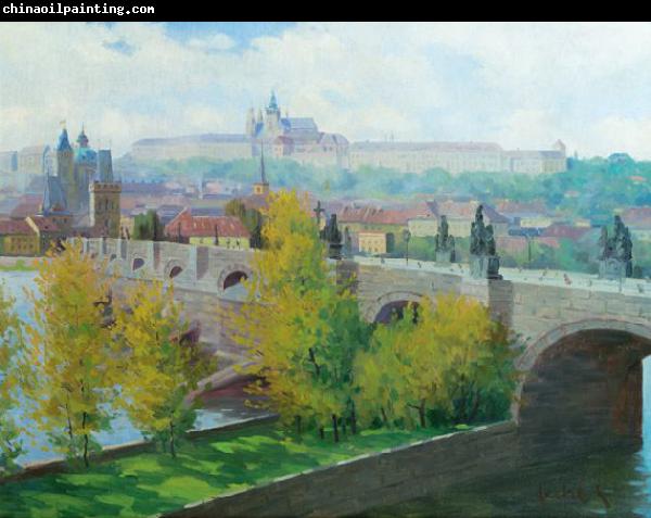 Stanislav Feikl View of Prague Castle over the Charles Bridge by Czech painter Stanislav Feikl