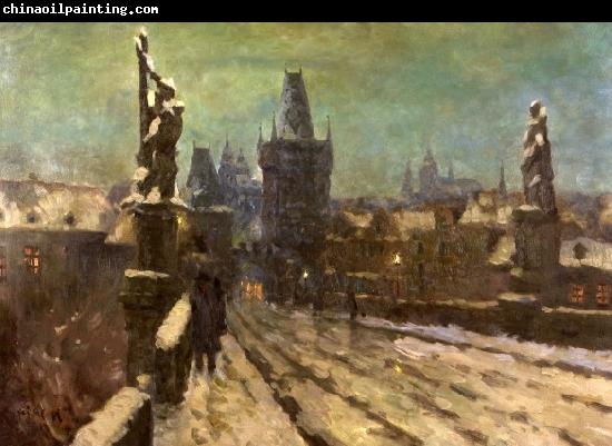 Stanislav Feikl Painting Winter on the Charles bridge