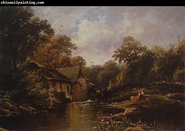 Theodore Fourmois Watermill in the Ardennes with angler