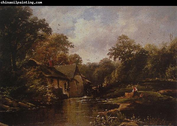 Theodore Fourmois Watermill in the Ardennes with angler