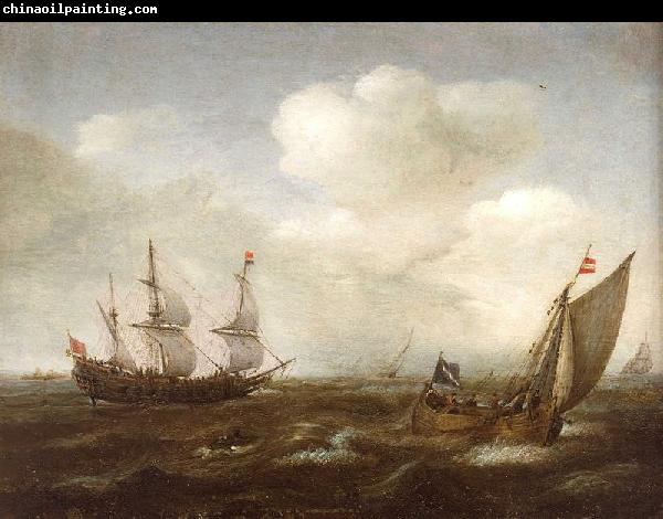 VROOM, Hendrick Cornelisz. A Dutch Ship and a Kaag in a Fresh Breeze