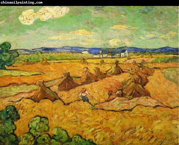 Vincent Van Gogh Wheatfield with sheaves and reapers