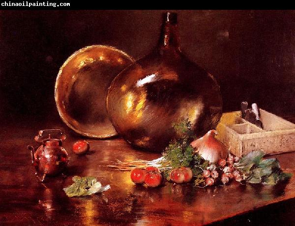 William Merritt Chase Still Life Brass and Glass Date