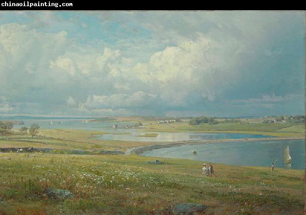 William Trost Richards Mackerel Cove, Jamestown, Rhode Island, oil on canvas painting by William Trost Richards, laid down on masonite