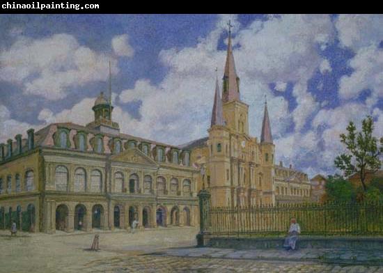 William Woodward Painting of view of Jackson Square French Quarter of New Orleans,